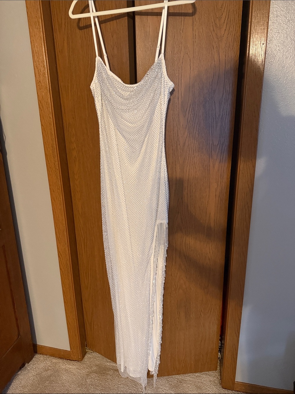 12th Tribe White Beaded Cowl Neck One-Shoulder Slip Gown
